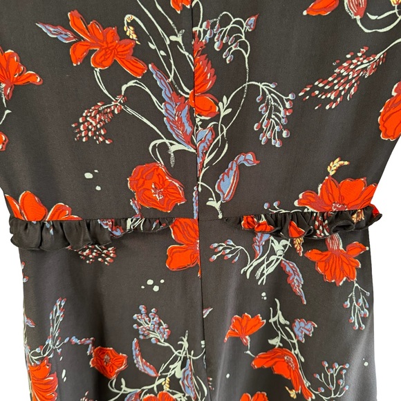 Madewell Silk Windblown Red Poppies Ruffle Waist Mini Dress Size 00 - Picture 4 of 10
